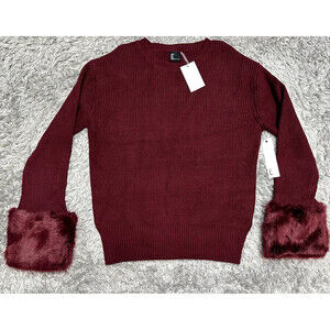 Love Token women's Sweater Faux Fur Cuff Knit long sleeve in Wine Size L $180